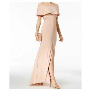 Xscape Off-The-Shoulder Floor Length Blush Gown
